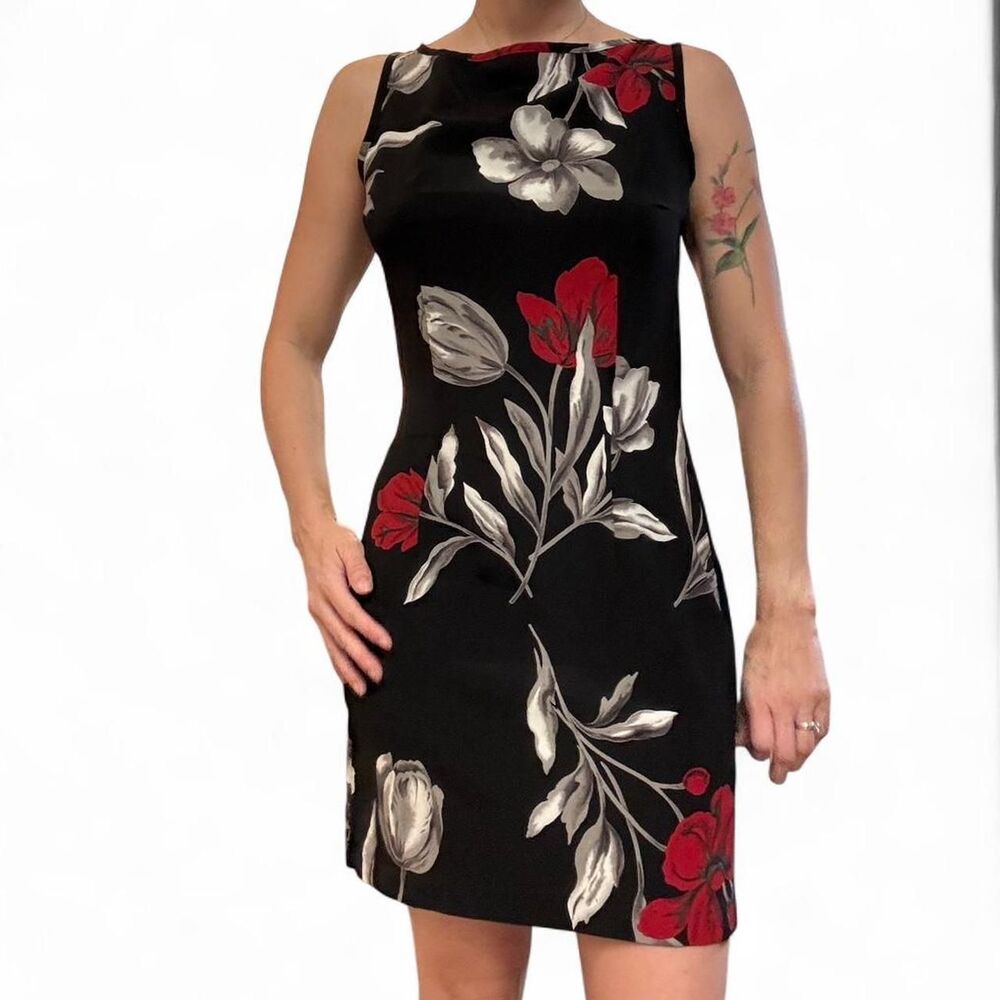 90s Vintage Black Floral Dress Made in USA JR Size 7 cocktail wedding whimsygoth